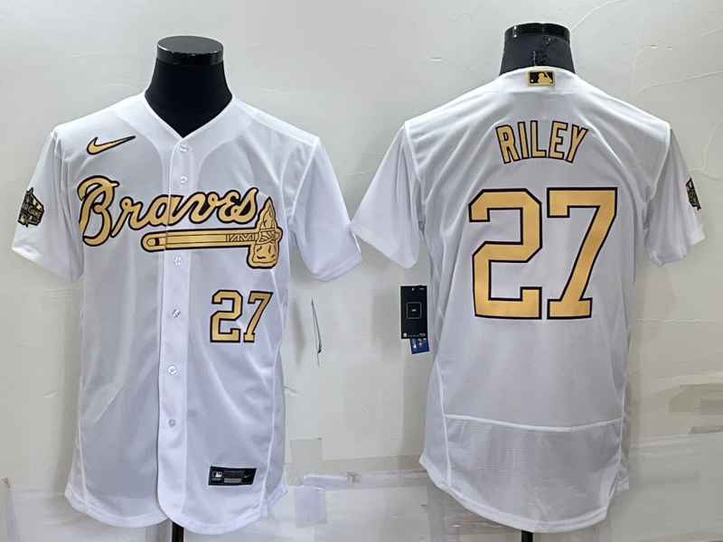 Men's White Atlanta Braves #27 Austin Riley 2022 All-Star Flex Base Stitched Baseball Jersey